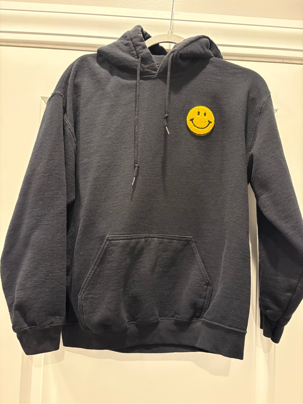 Gildan Black Hoodie with Yellow Smiley Patch